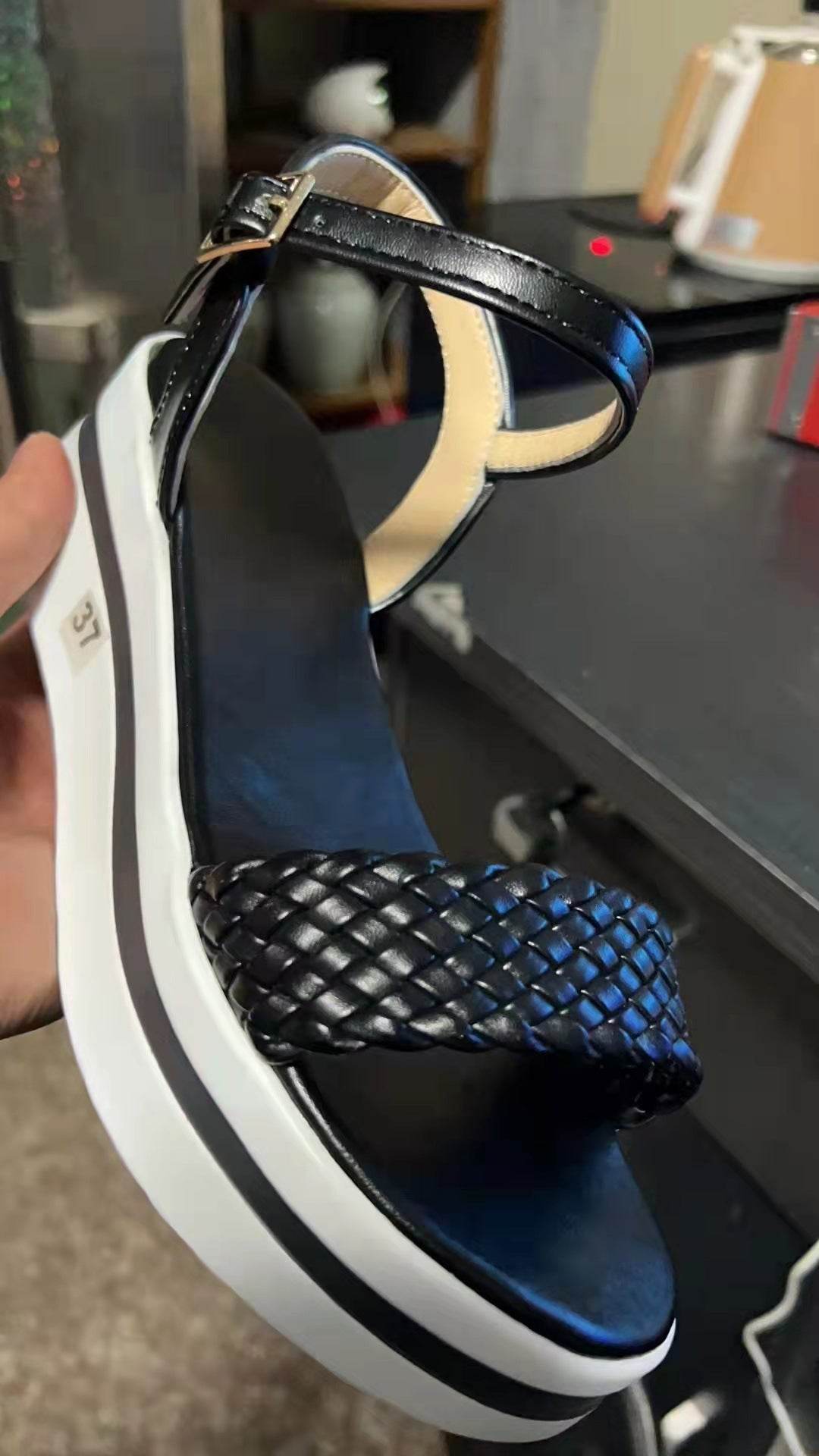 Weave Style Sandals Thick-bottomed Braided One Word Buckle Strap Shoes Women - MYLUXURY LANE ENTERPRISE