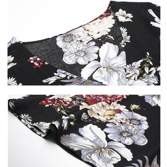 Floral Summer Beach Dress With V Neck Elastic Waist Dresses For Women - MYLUXURY LANE ENTERPRISE