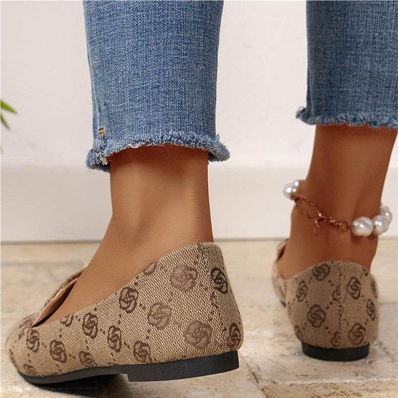 Rose Print Flats Shoes Fashion Casual Pointed Toe Canvas Loafers Lazy Shoes For Women - MYLUXURY LANE ENTERPRISE