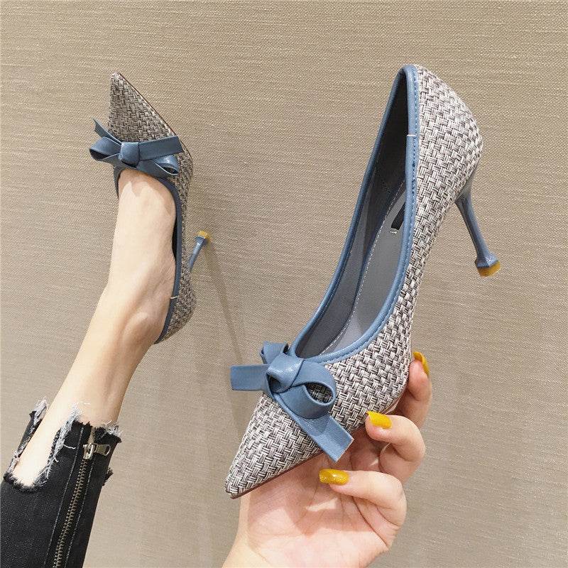 Women's Leather Bow Stiletto Pointed High Heels - MYLUXURY LANE ENTERPRISE