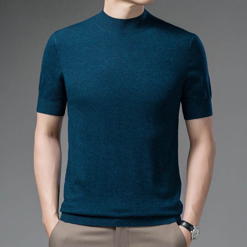 Half Turtleneck Pure Wool Sweater With Short Sleeves Men - MYLUXURY LANE ENTERPRISE