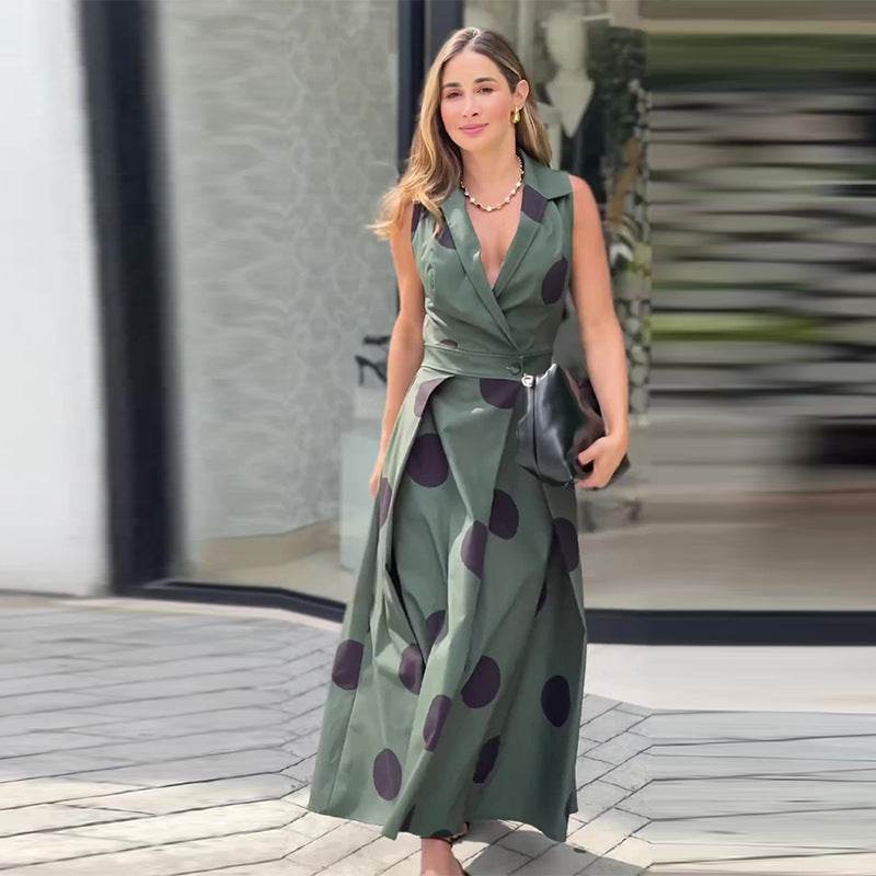 Low Cut V-neck Sleeveless Waist Elegant Dress - MYLUXURY LANE ENTERPRISE