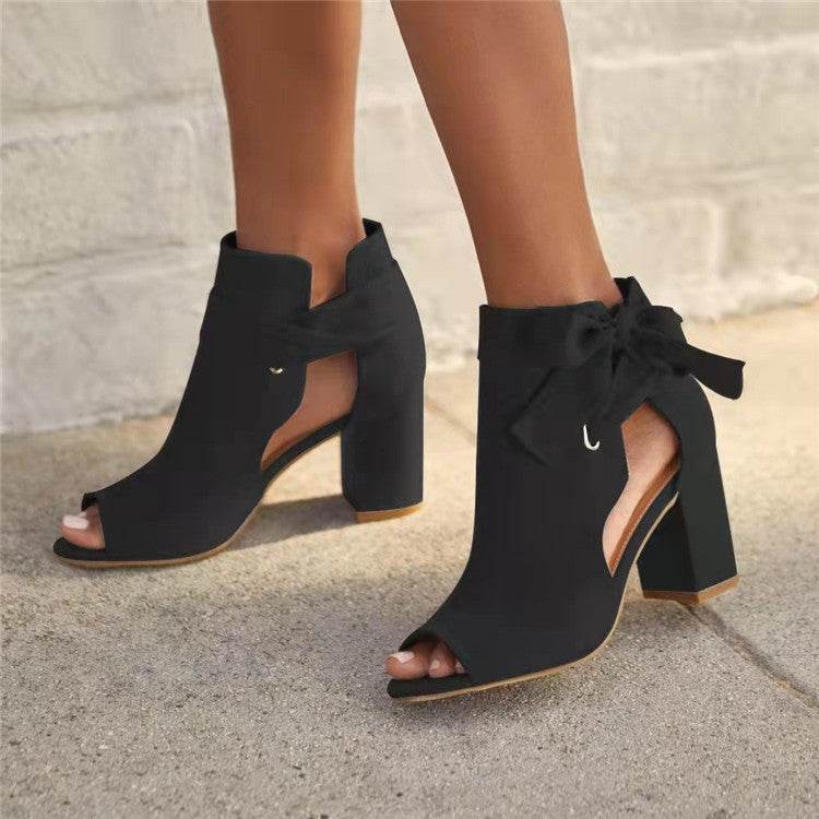Women's European And American Side Empty Bow Thick Heel Fish Mouth - MYLUXURY LANE ENTERPRISE