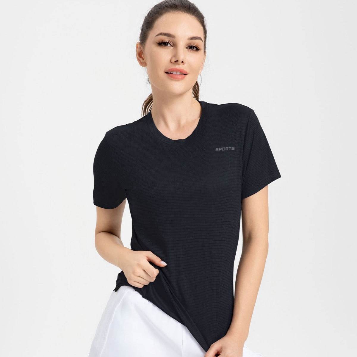 Women's Sports Short Sleeve Quick-drying Breathable Cooldry Gym Running Training Printed Top Round Neck T-shirt - MYLUXURY LANE ENTERPRISE