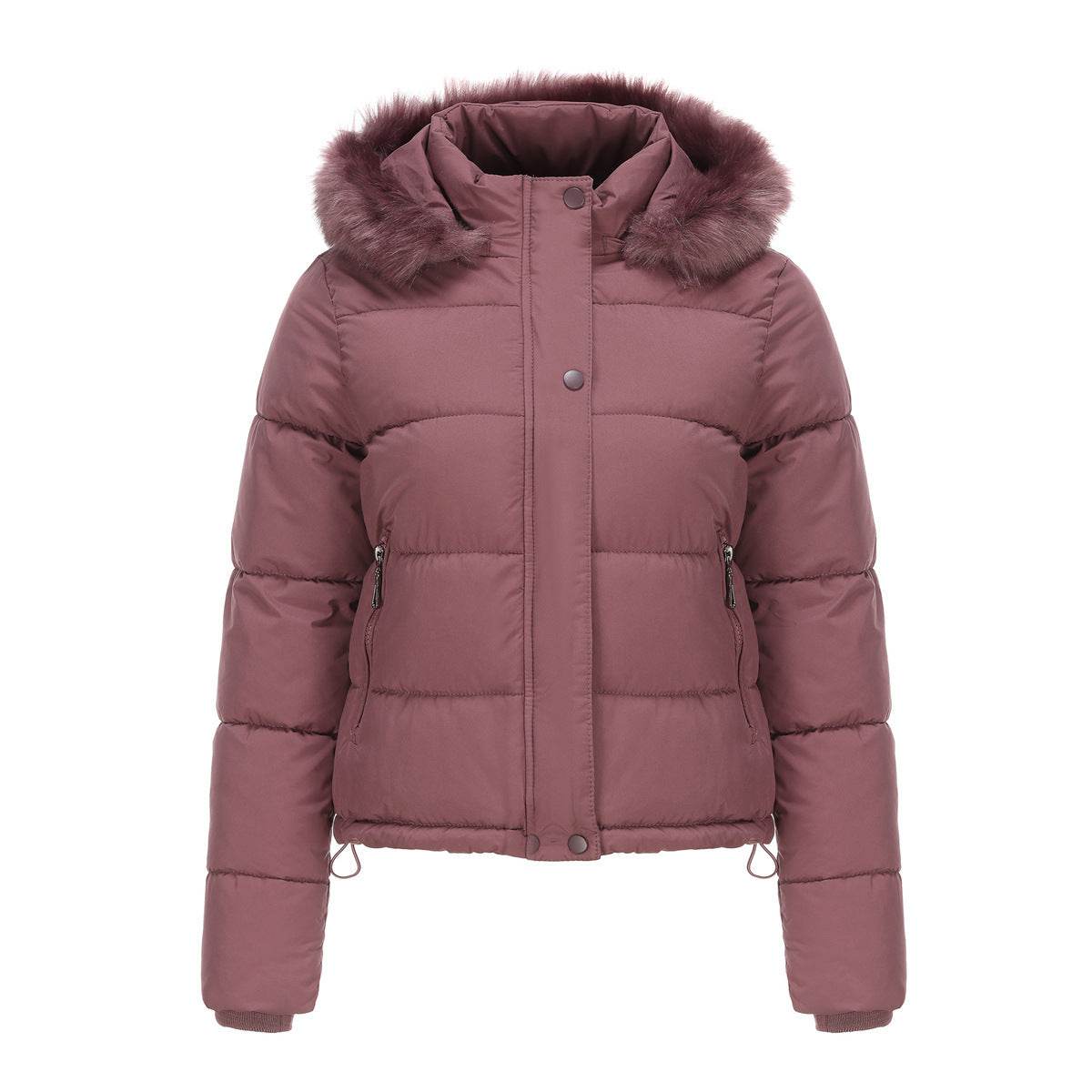 Autumn And Winter Warm Ladies Short Velvet Detachable Hat Long Sleeve Cotton Coat - MYLUXURY LANE ENTERPRISE