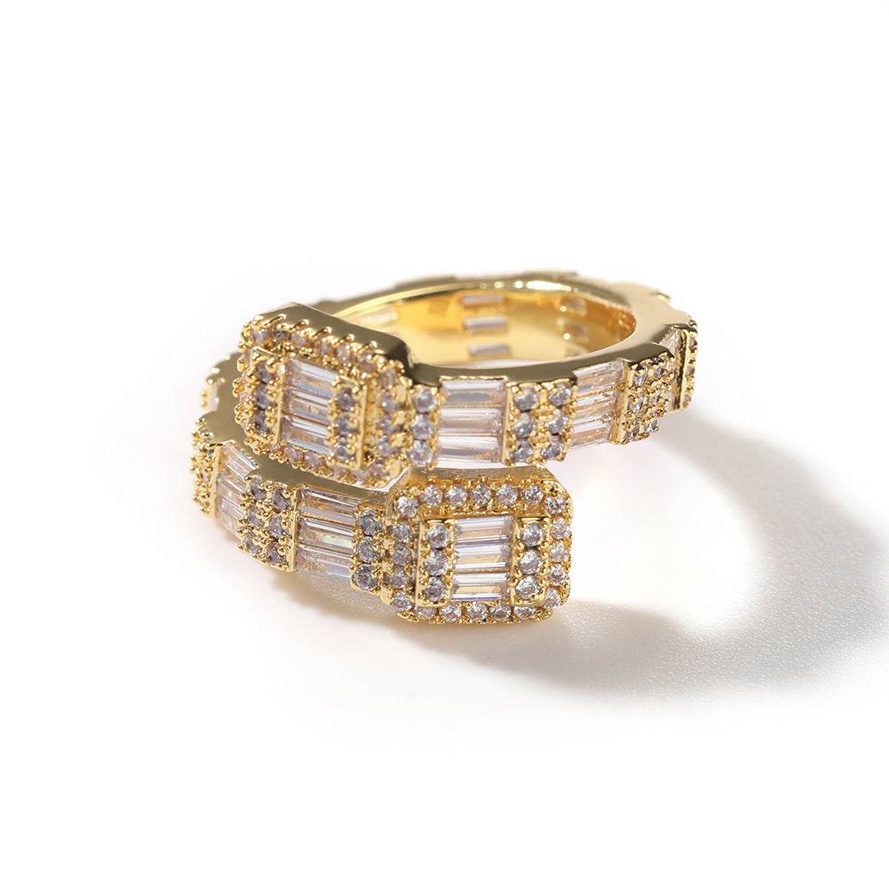 18K Gold Electroplated Copper Micropaved T-Cubic Zirconia Ring - MYLUXURY LANE ENTERPRISE