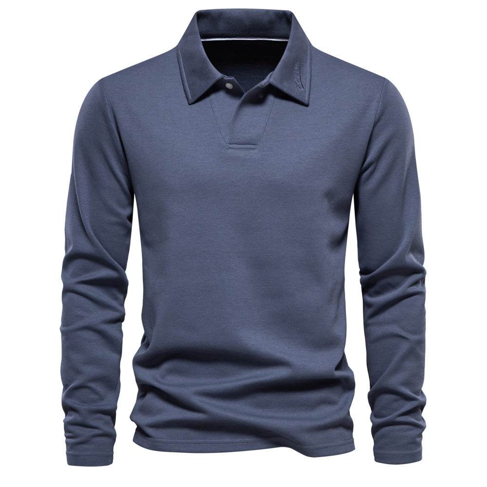 Long Sleeve Polo Shirt Men's Casual Solid Color Top Lapel - MYLUXURY LANE ENTERPRISE