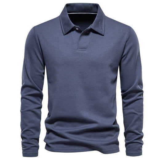 Long Sleeve Polo Shirt Men's Casual Solid Color Top Lapel - MYLUXURY LANE ENTERPRISE