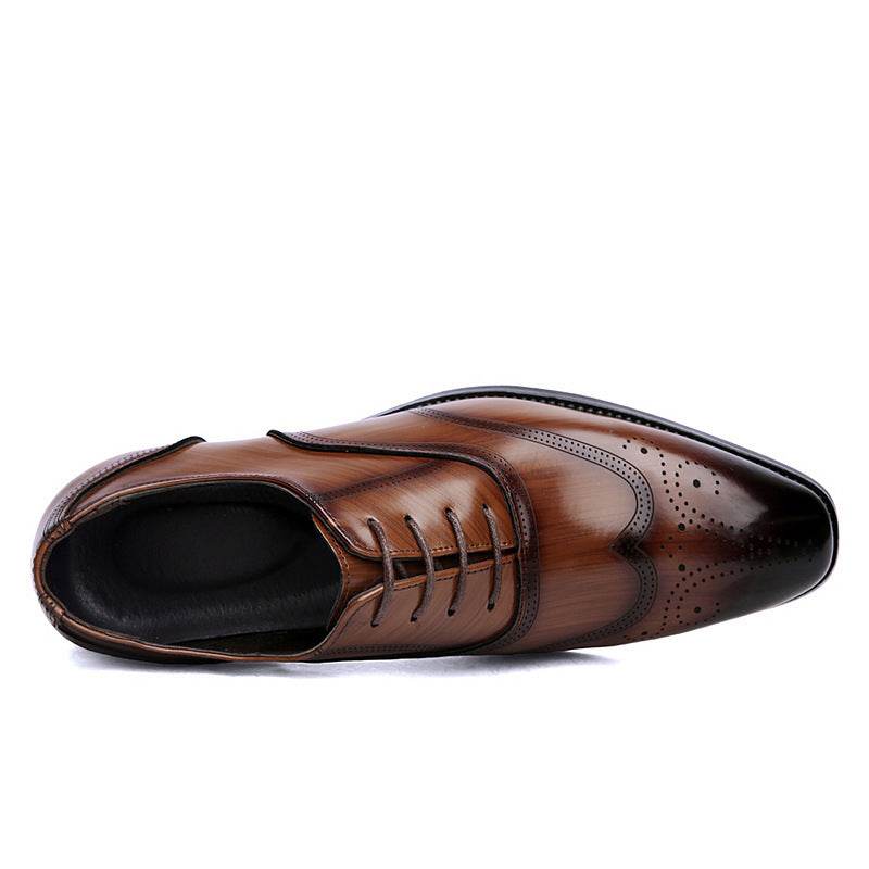 Formal Leather Shoes British Men Brogue Pointed-toe Lace - MYLUXURY LANE ENTERPRISE