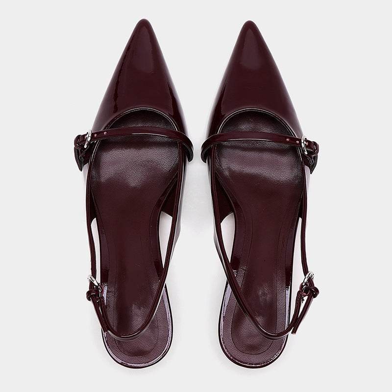 Wine Red Retro Style Pointed Toe Slingback Strap Mules Heels - MYLUXURY LANE ENTERPRISE