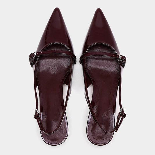 Wine Red Retro Style Pointed Toe Slingback Strap Mules Heels - MYLUXURY LANE ENTERPRISE