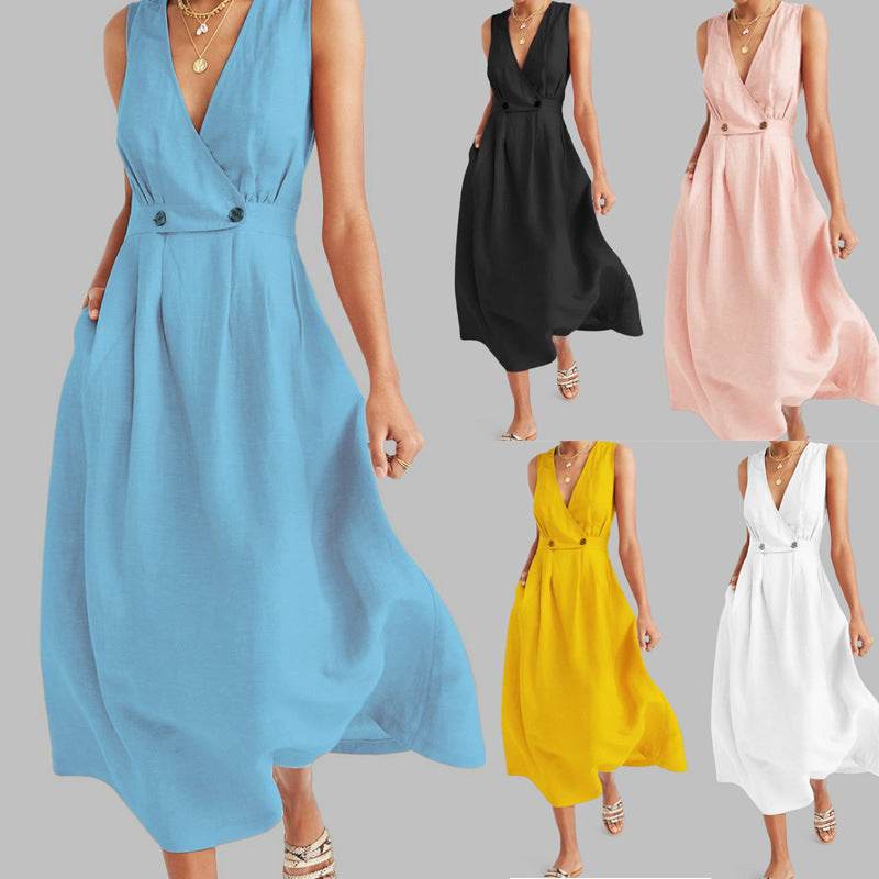 Plus Size Sleeveless Long Cotton And Linen Dress - MYLUXURY LANE ENTERPRISE