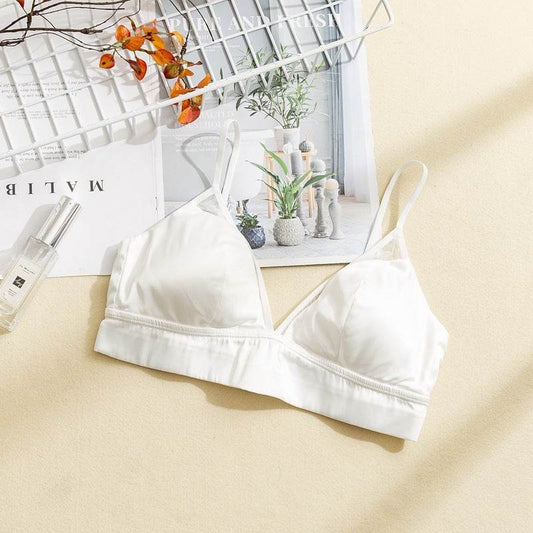 Silk Unwired Bra Glossy Satin Lingerie Thin With Chest Pad - MYLUXURY LANE ENTERPRISE