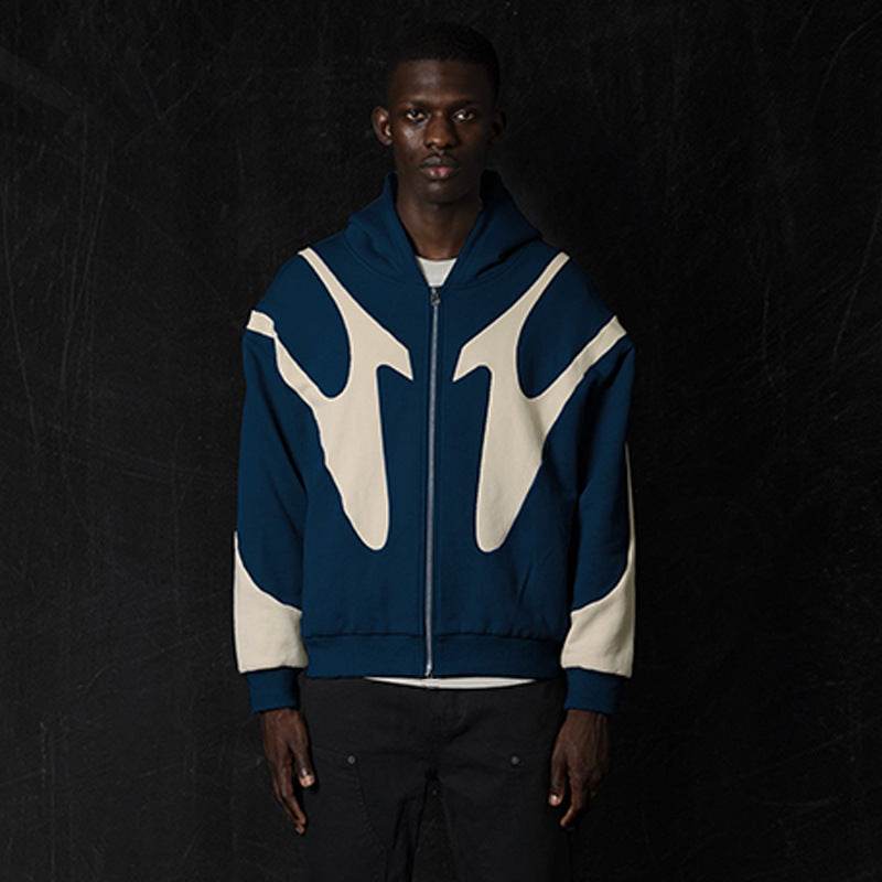 Pattern Stitching Trendy Hooded Cardigan Zipper Sweater - MYLUXURY LANE ENTERPRISE