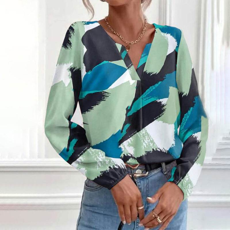 Multicolor Irregular Graffiti Round Neck Long Sleeve Women's Shirt - MYLUXURY LANE ENTERPRISE