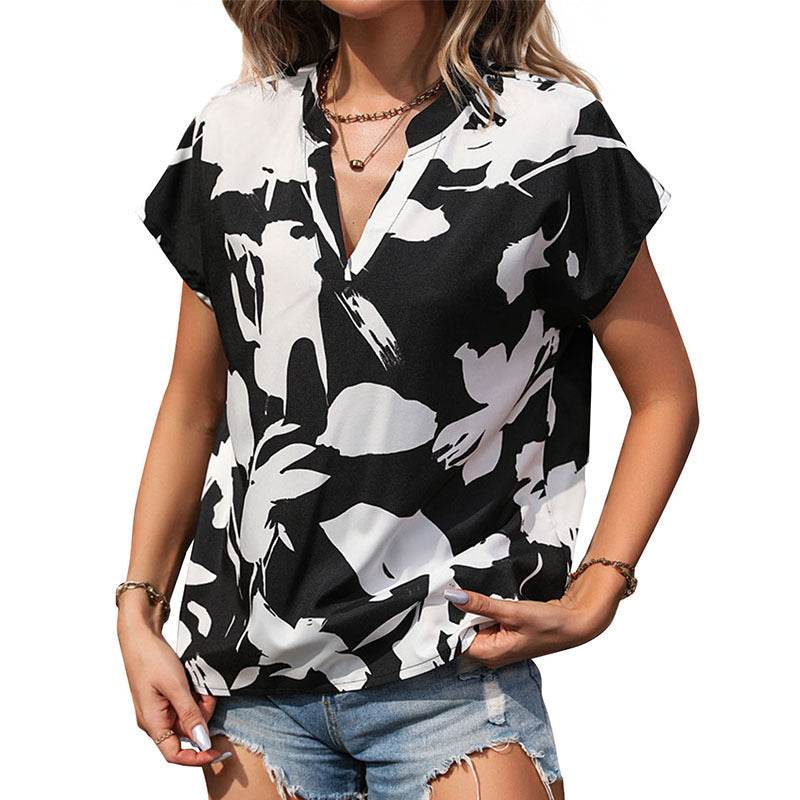 Women's Contrast Color Black And White V-neck Shirt - MYLUXURY LANE ENTERPRISE