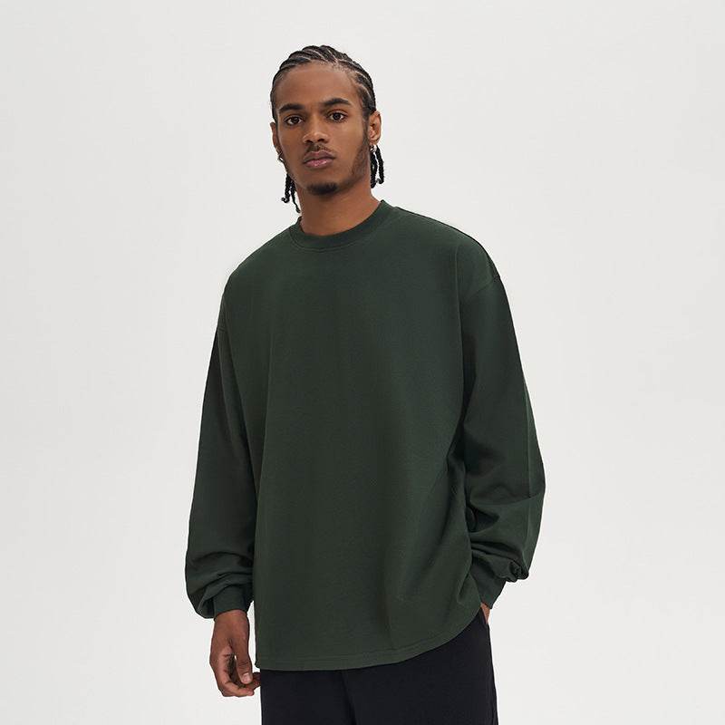 280g Solid Color Heavy Cotton Loose Basic Style Bottoming Long Sleeve T-shirt - MYLUXURY LANE ENTERPRISE