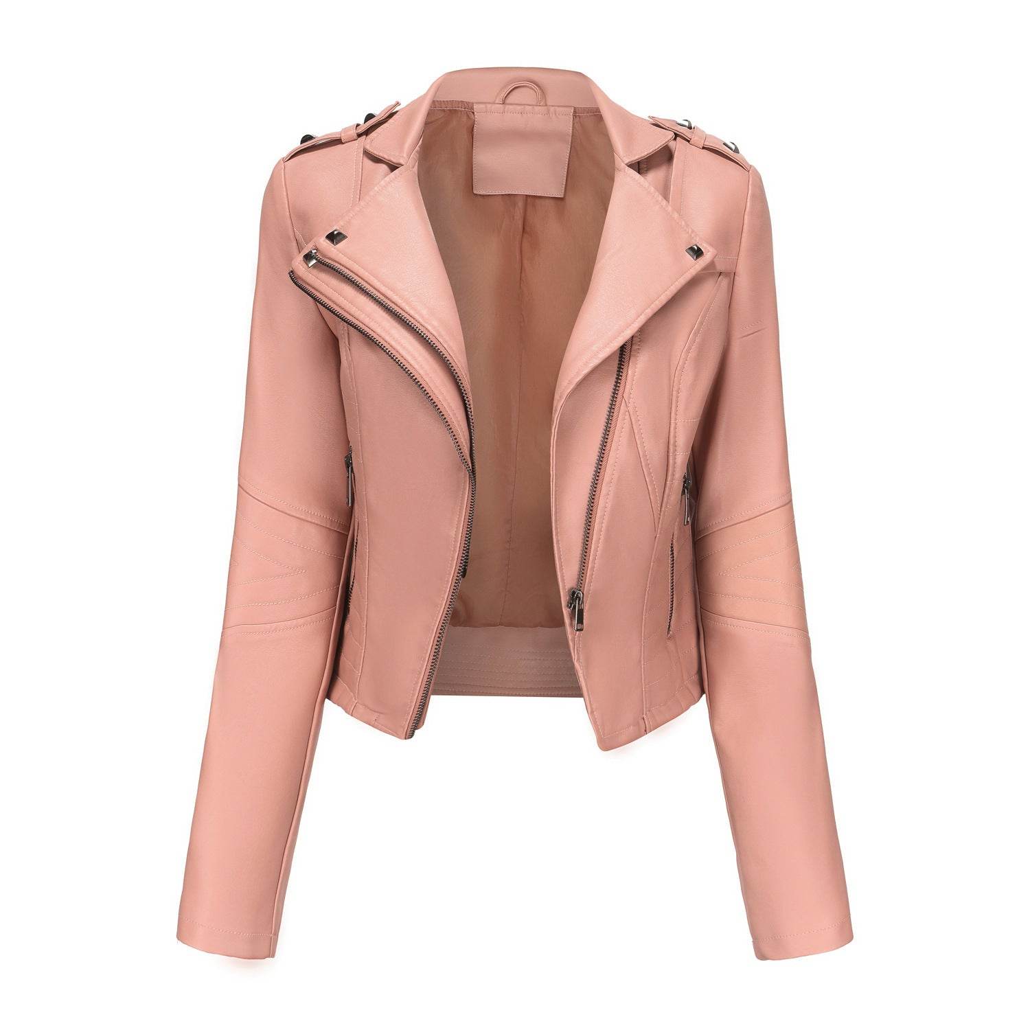 Women's Fashionable Fitted Long Sleeve Leather Coat - MYLUXURY LANE ENTERPRISE