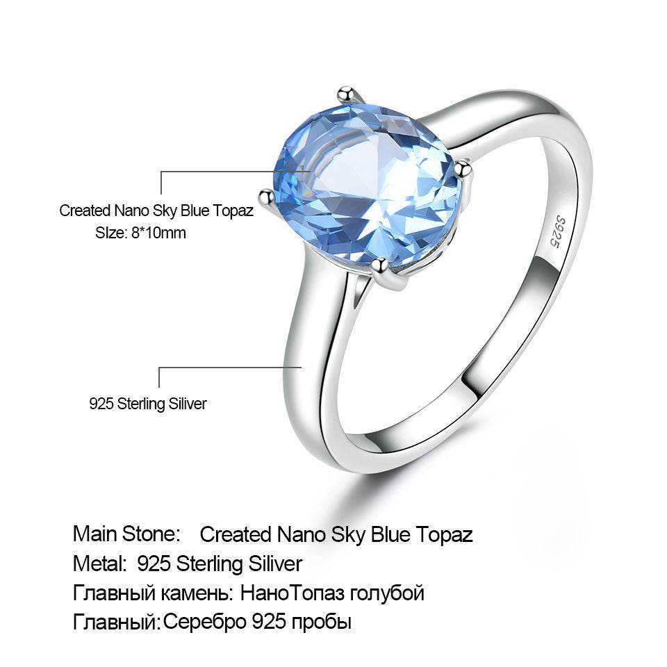 S925 Sterling Silver Female Blue Topaz Romantic Ring Fashion Jewelry - MYLUXURY LANE ENTERPRISE