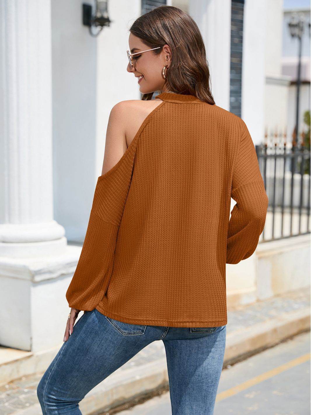 Off-the-shoulder Long Sleeve Crew Neck T-shirt Top Women - MYLUXURY LANE ENTERPRISE