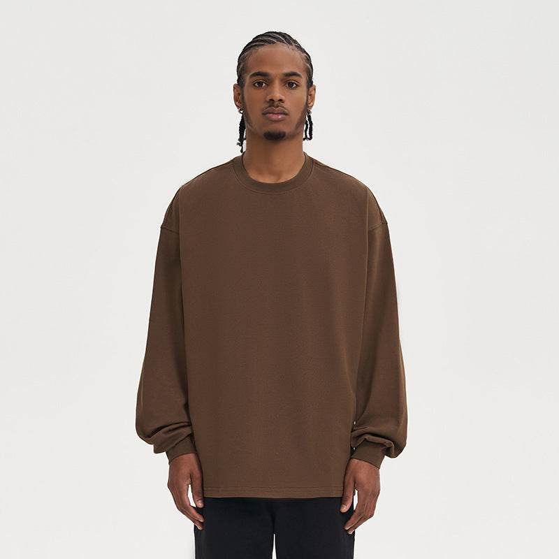 280g Solid Color Heavy Cotton Loose Basic Style Bottoming Long Sleeve T-shirt - MYLUXURY LANE ENTERPRISE