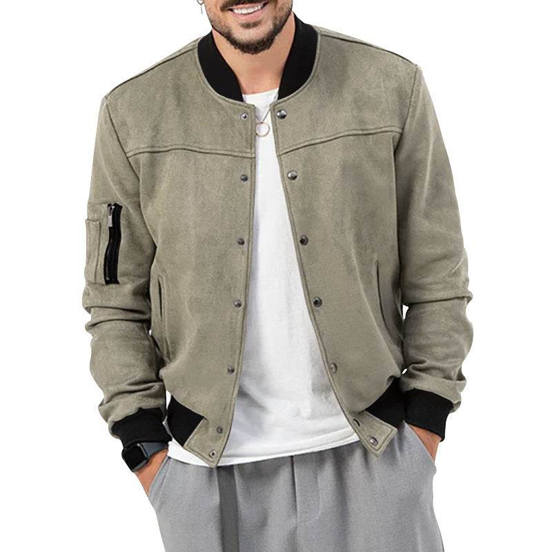 Suede Stand Collar Men's Button Cardigan - MYLUXURY LANE ENTERPRISE