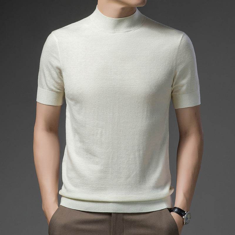 Half Turtleneck Pure Wool Sweater With Short Sleeves Men - MYLUXURY LANE ENTERPRISE