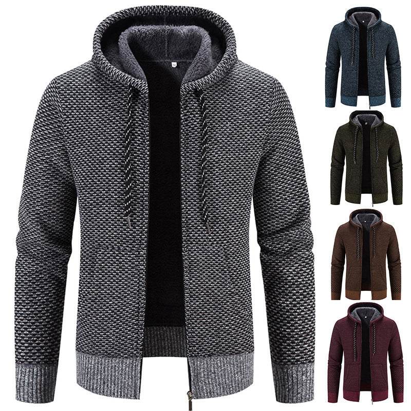 Winter Coat Zipper Closure Solid Color Long Sleeves Drawstring With Hat Keep Warm Casual Thicken Plush Sweater Coat For Daily - MYLUXURY LANE ENTERPRISE