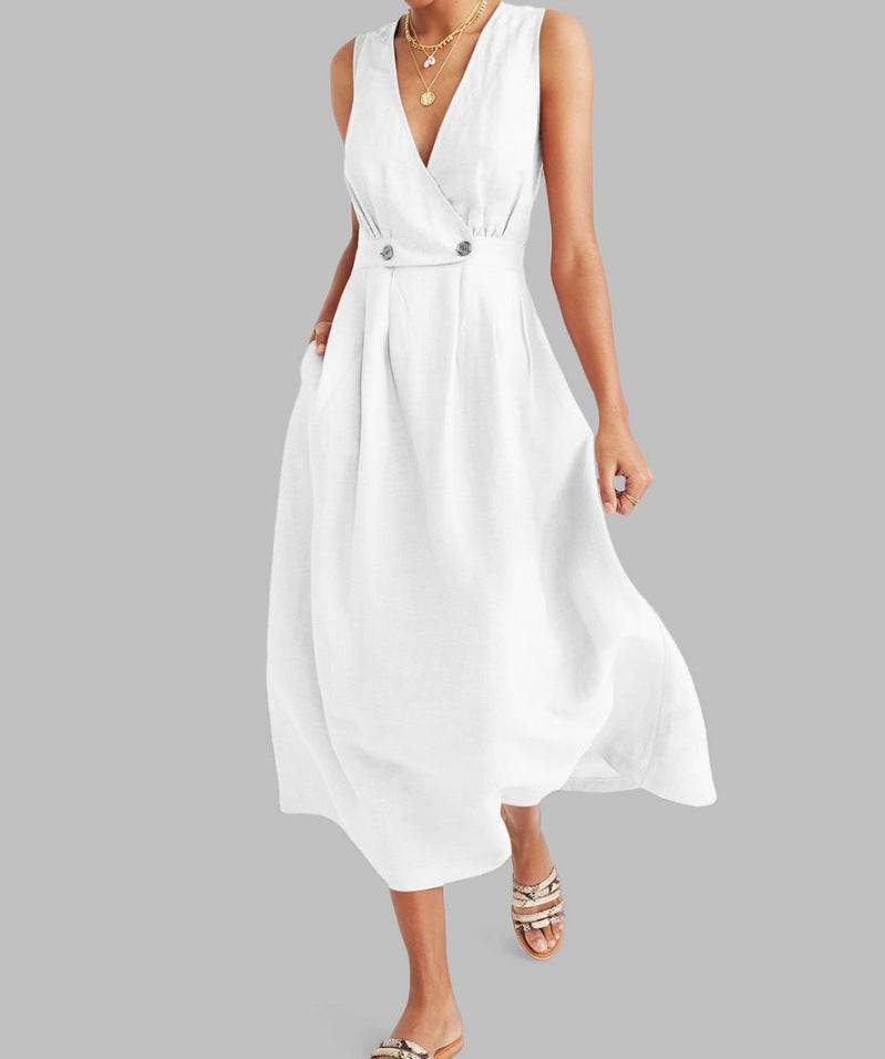 Plus Size Sleeveless Long Cotton And Linen Dress - MYLUXURY LANE ENTERPRISE