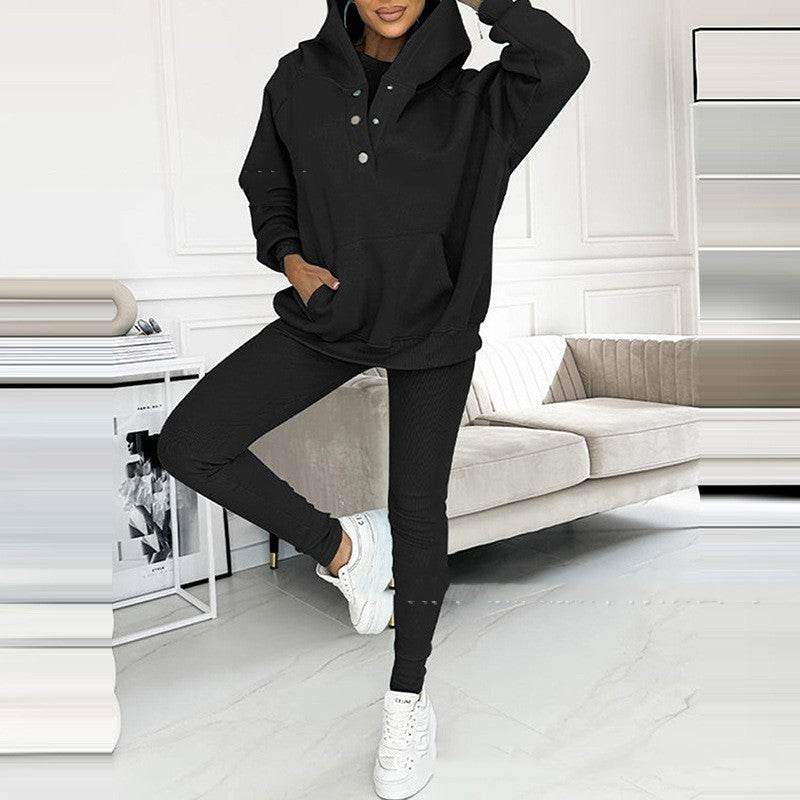 3pcs Women's Sports Suit Loose Hooded Pockets Sweatshirt And Vest And Slim Trousers - MYLUXURY LANE ENTERPRISE