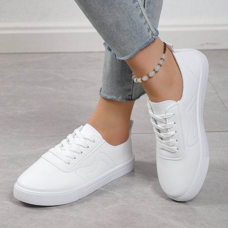 Round Toe Flat Bottom Lace Up Casual Comfortable White Shoes - MYLUXURY LANE ENTERPRISE