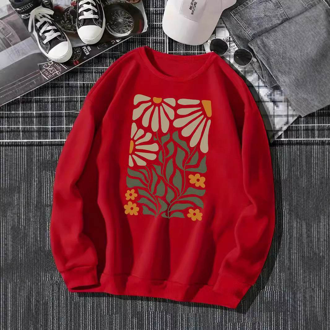 Flowers And Plants Round Neck Long Sleeve Sweater For Women - MYLUXURY LANE ENTERPRISE