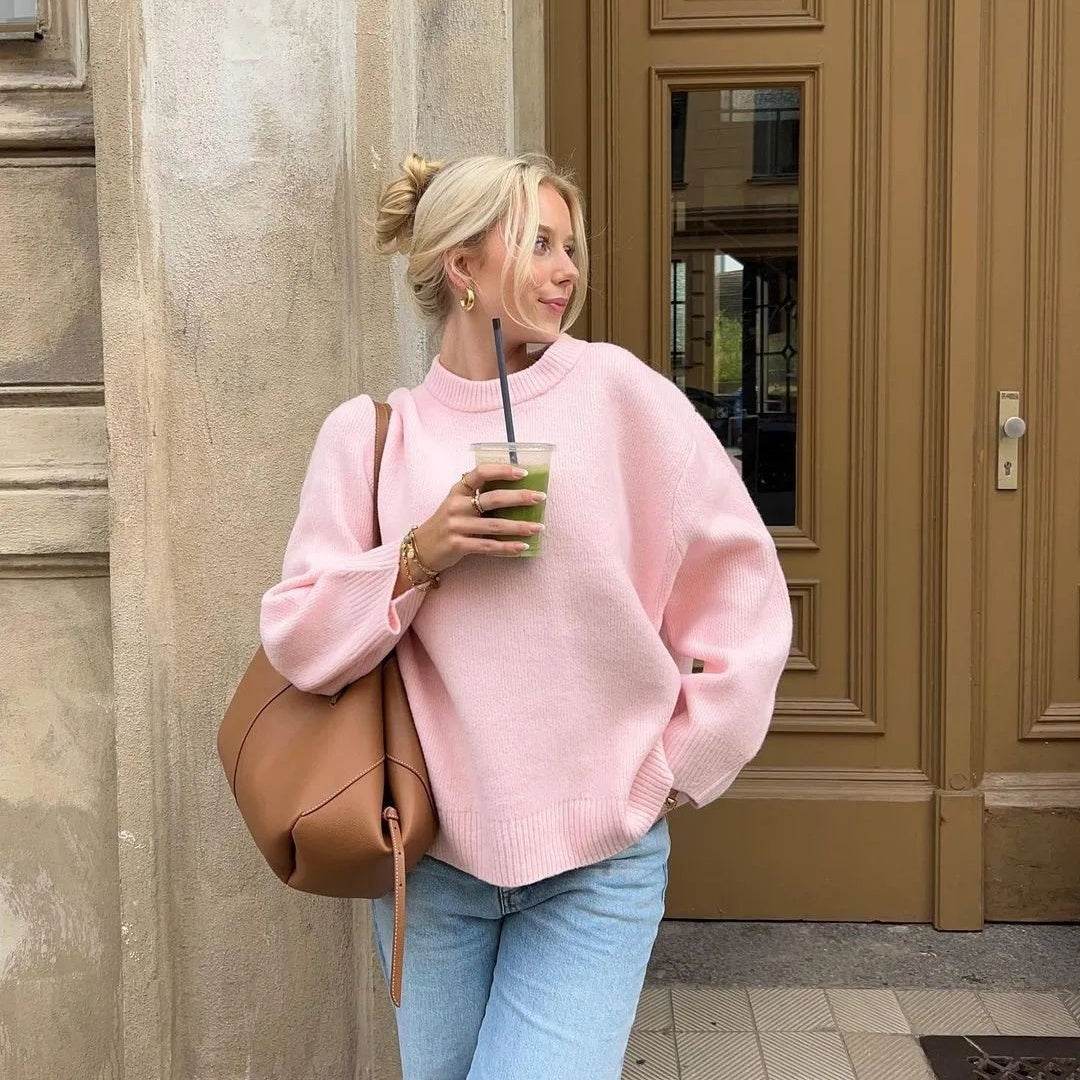 Sweet Crew Neck Pullover Sweater Winter Fashion Loose Long-sleeved Tops For Women Clothing - MYLUXURY LANE ENTERPRISE