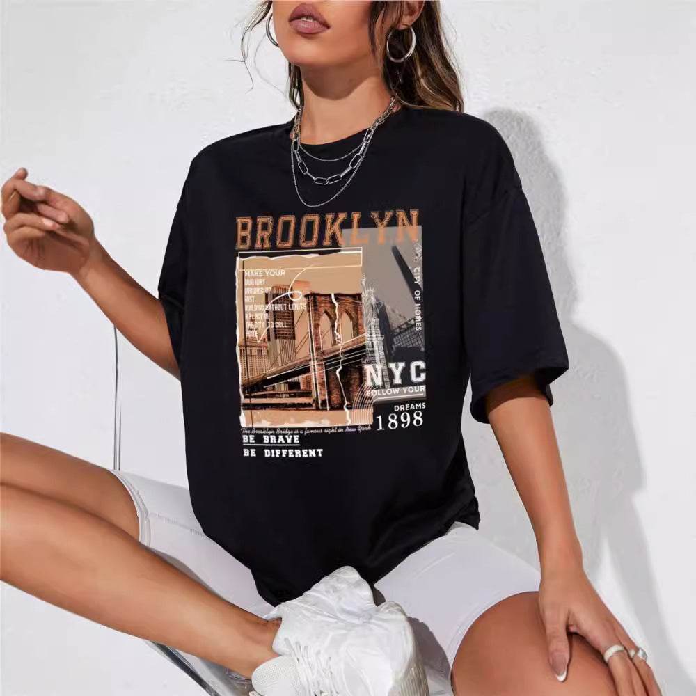 Spring Women's Cotton T-shirt Letter Short Sleeve - MYLUXURY LANE ENTERPRISE