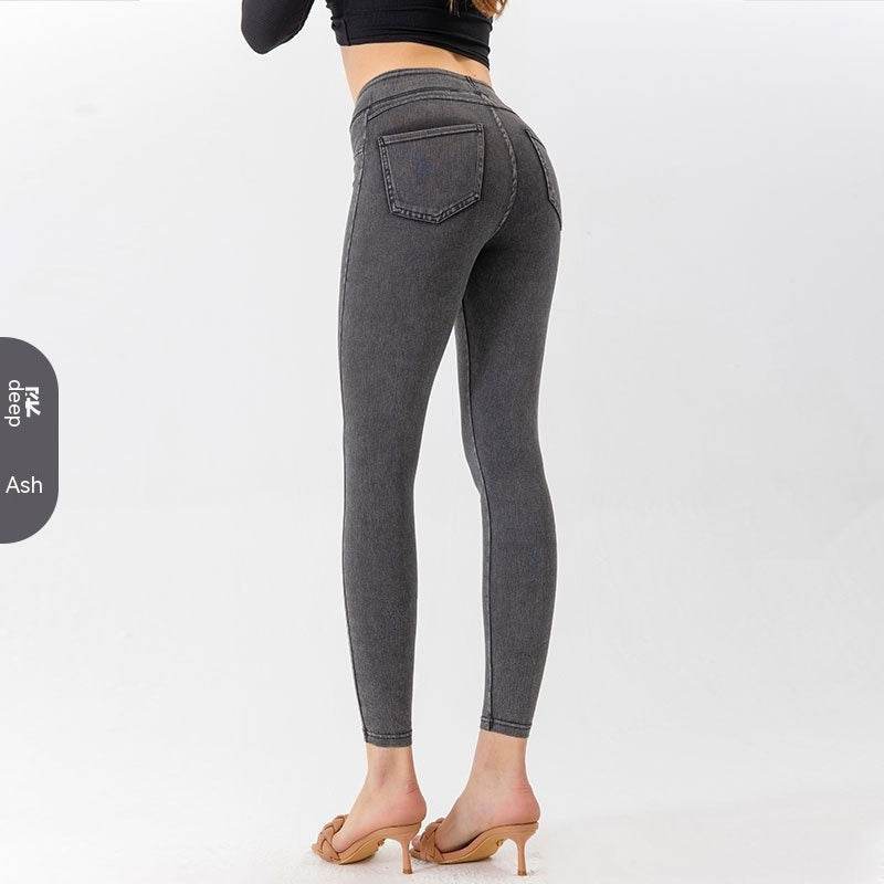 Denim Yoga Pants Women's High Waist Slimming Pocket Sports Tight Casual Pants - MYLUXURY LANE ENTERPRISE