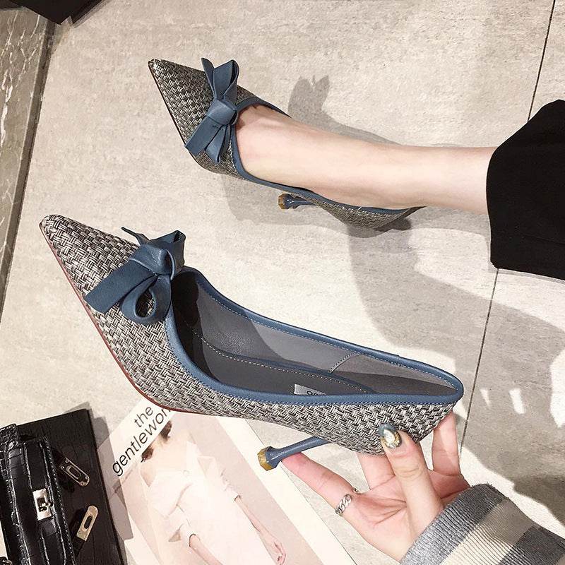 Women's Leather Bow Stiletto Pointed High Heels - MYLUXURY LANE ENTERPRISE