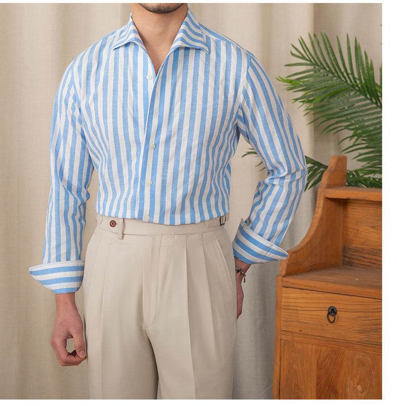 Men's Cotton Striped Business Casual Shirt - MYLUXURY LANE ENTERPRISE
