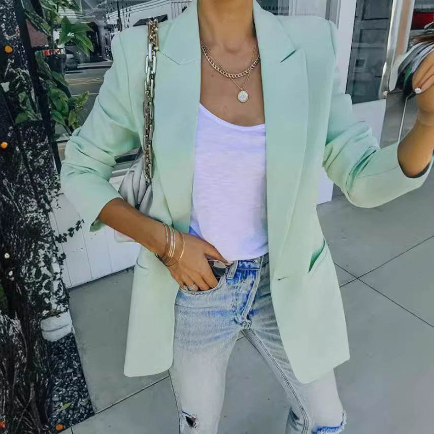 Solid Color Lapel Long Sleeve Small Suit Jacket - MYLUXURY LANE ENTERPRISE