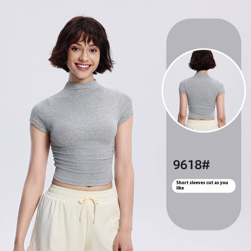 Women's Graceful And Fashionable Slim-fit Half Turtleneck Pleated Waist Yoga Clothes Sports Casual Top - MYLUXURY LANE ENTERPRISE