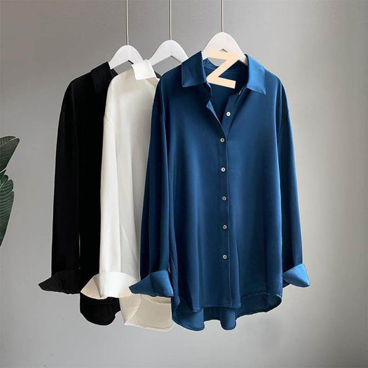 Women's Retro Fashion Satin Drape Long Sleeved Shirt - MYLUXURY LANE ENTERPRISE