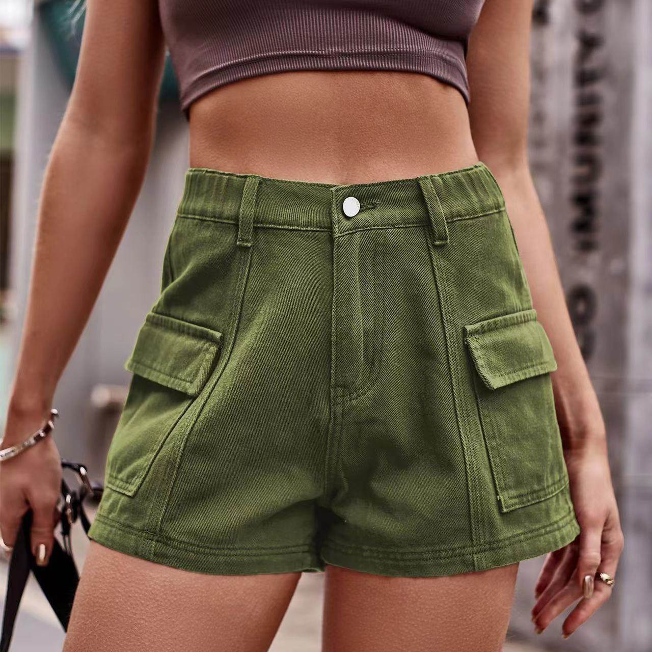 Women's Fashion Solid Color Denim Cargo Pants Shorts - MYLUXURY LANE ENTERPRISE