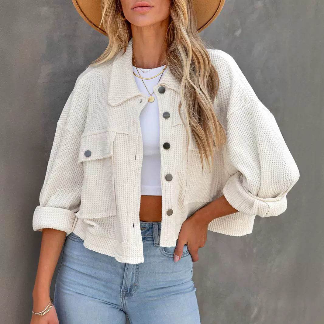 Women's Waffle Cardigan Short Top Coat - MYLUXURY LANE ENTERPRISE