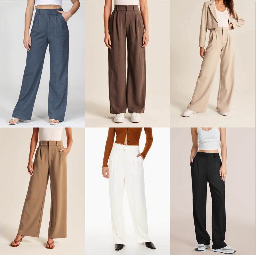 High Waist Straight Trousers With Pockets Wide Leg Casual Pants For Women - MYLUXURY LANE ENTERPRISE