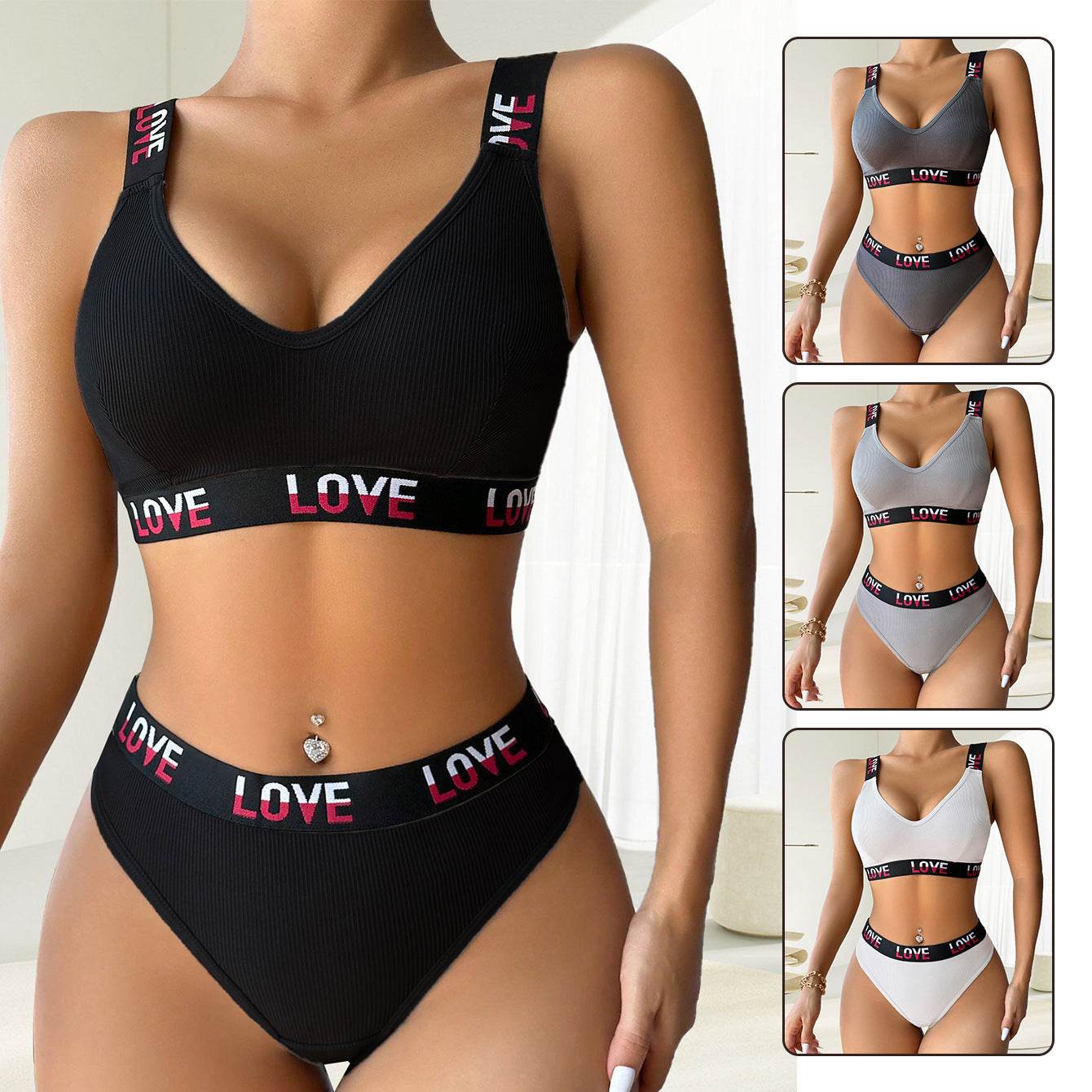 Sports Underwear Deep V T-back Contrast Color Letters - MYLUXURY LANE ENTERPRISE