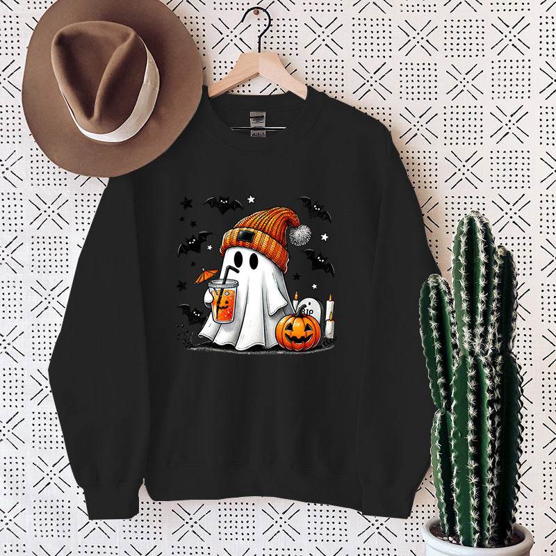 Women's Sweatshirt Halloween Ghost Pumpkin Bat Print Pullover - MYLUXURY LANE ENTERPRISE