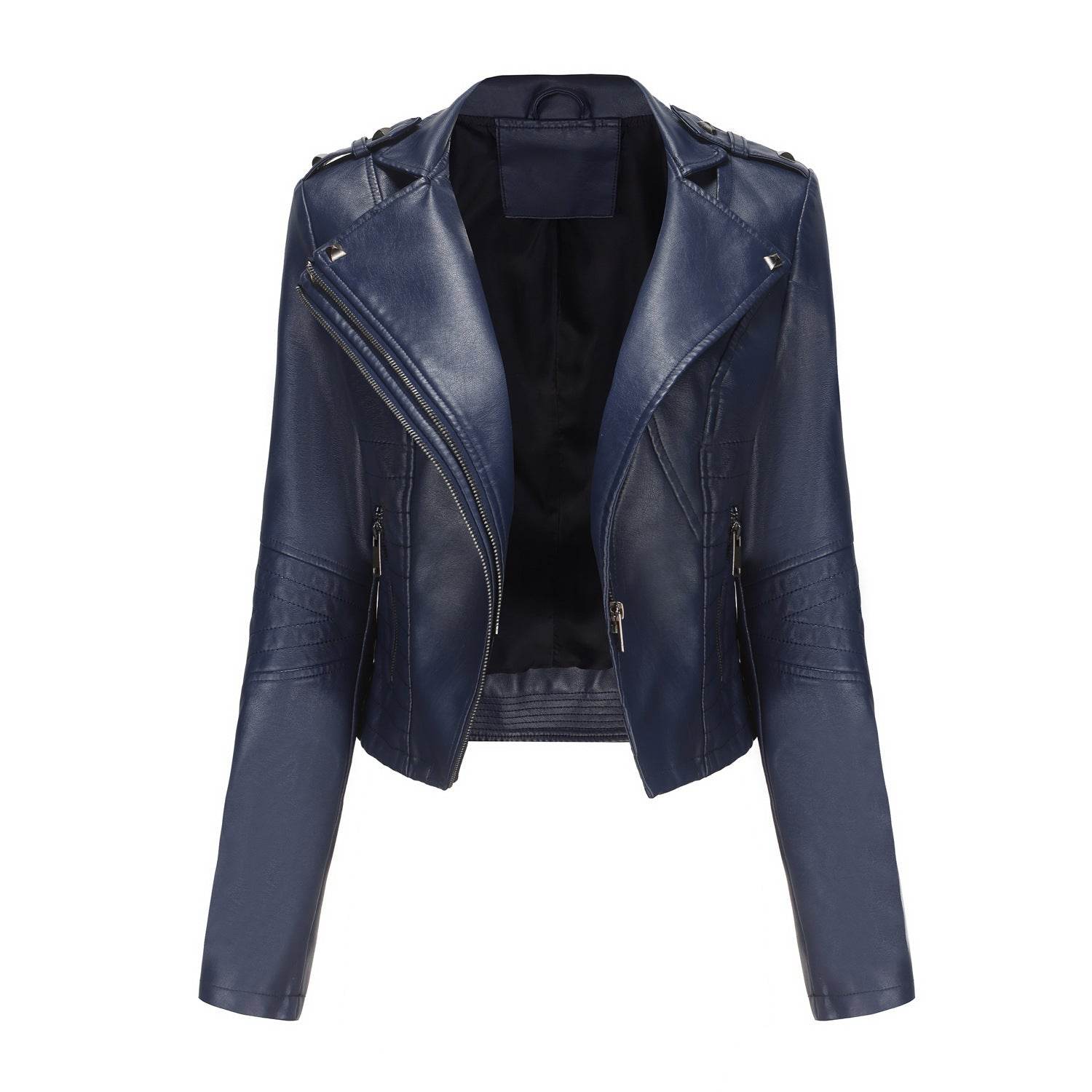 Women's Fashionable Fitted Long Sleeve Leather Coat - MYLUXURY LANE ENTERPRISE