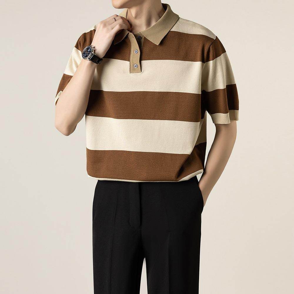 Business Striped Short-sleeved T-shirt Men - MYLUXURY LANE ENTERPRISE