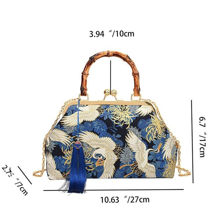 New Chinese Style Retro National Style Embroidered Clutch Bag Red-crowned Crane Handbag - MYLUXURY LANE ENTERPRISE