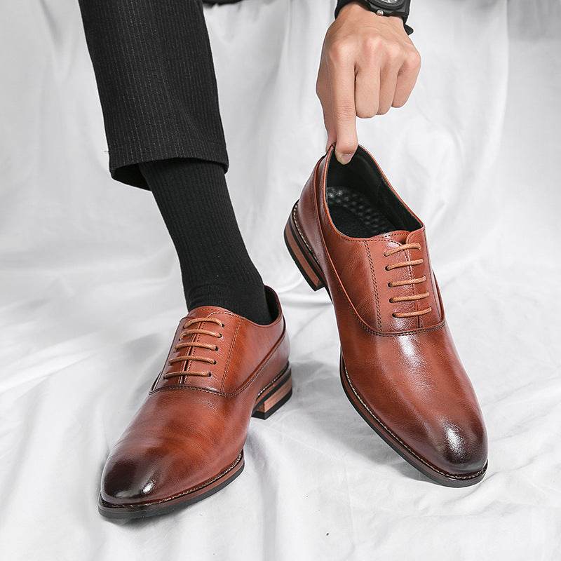 Men's Formal Leather Lace-up Rubber Sole Business Men's Shoes Gentleman - MYLUXURY LANE ENTERPRISE