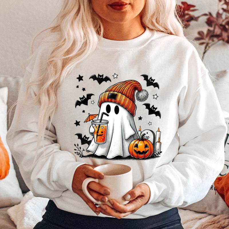 Women's Sweatshirt Halloween Ghost Pumpkin Bat Print Pullover - MYLUXURY LANE ENTERPRISE